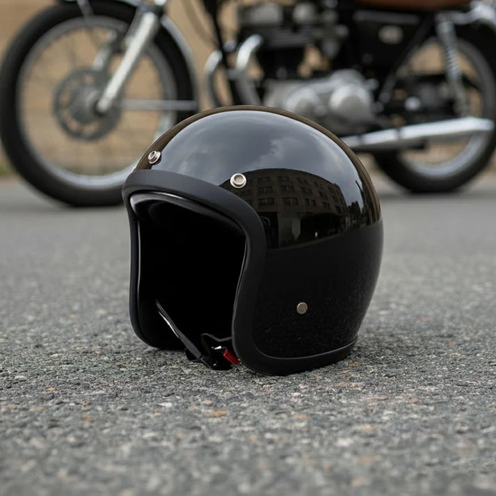 Low Profile Vintage Motorcycle Helmet - DOT Approved